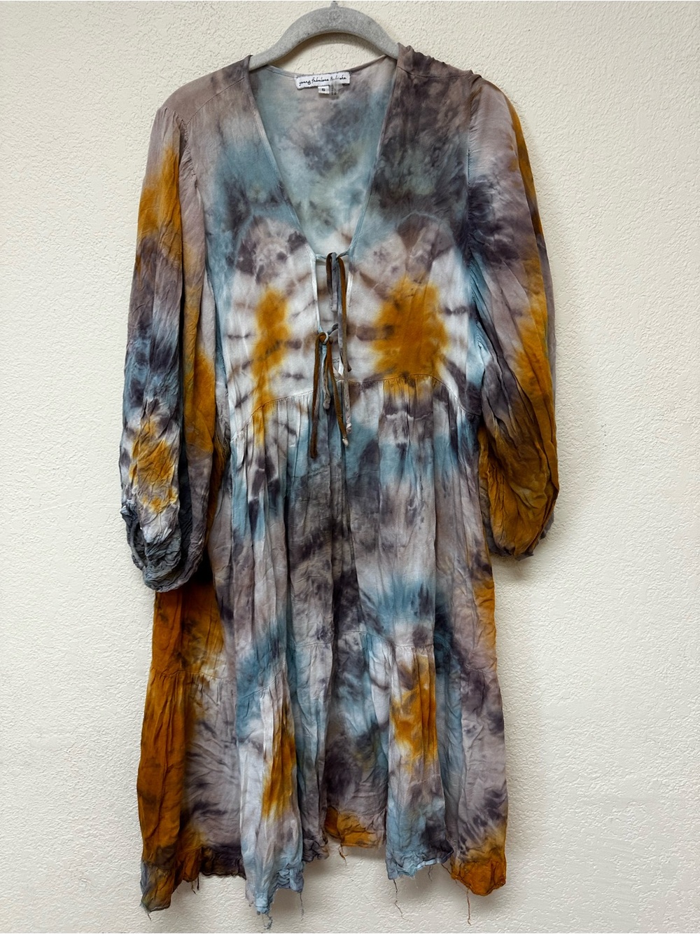 Young Fabulous & Broke Tie-Dye Mini Dress in Rust, Teal & Gray size S